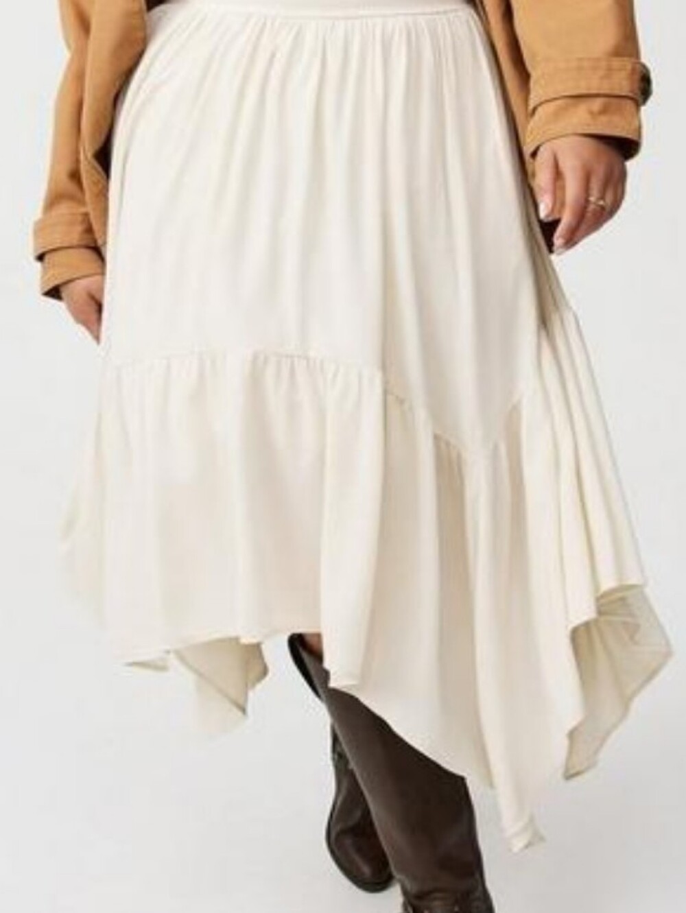Torrid 2 2x Birch Hanky Hem Tiered Maxi Skirt Flowing Elastic Back Stretch !New!